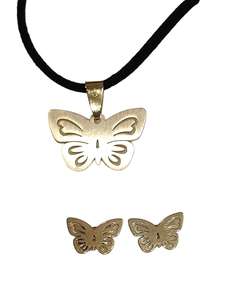 Conjunto de colgante y pendientes de mariposa de acero