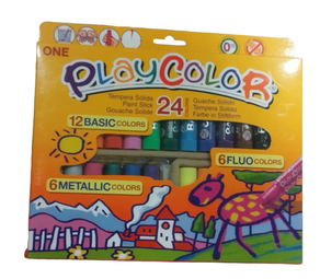 Pack Playcolor 12 uds tempera solida colores basicos +6 temperas color metalizado  + 6 temperasa fluo (02041)