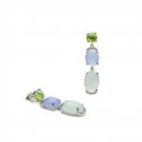 Pendientes largos de piedras de colores plata triple motivo azul