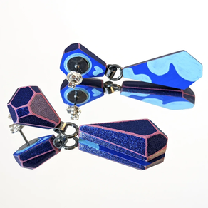 Pendientes Diamond Cut Azul Metálico con Rosa