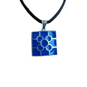 Colgante Baldosa esmaltada en Azul Bilbao en Plata 14 mm.