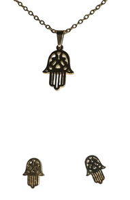 Conjunto colgante y pendientes  manita de fatima