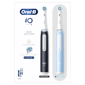 Oral-B iO 3 Pack Dúo de Cepillos Eléctricos Negro y Azul con 2 cabezales y estuche de viaje