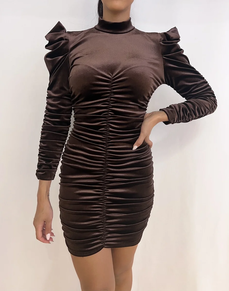 Vestido fruncido terciopelo (marrón)