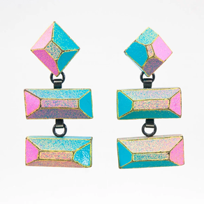 The Wood Gems Chesspis - Rosa fuerte y turquesa con bordes contrastados amarillos