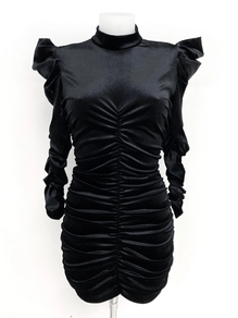 Vestido fruncido terciopelo (negro)