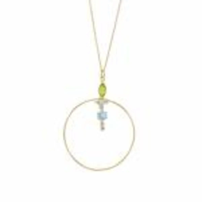 Collar largo en plata dorada diseño aro con cuarzo adamantino