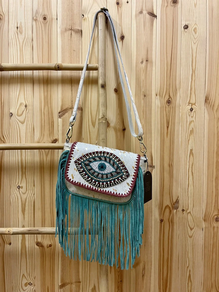 Bolso boho piel ojo turco (blanco)