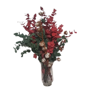 Eukalipto-sorta, berdez eta gorriz zaindua, kotoiarekin