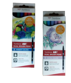 Pack 6 Tombow Abt dual punta brush lettering colores basicos y Pack 6 Tombow Abt dual punta brush lettering colores pastel
