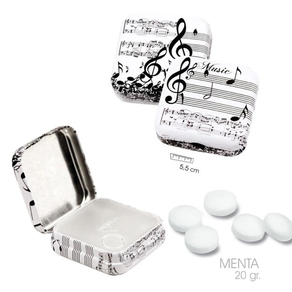 Regalo música: Caramelos de Menta sin Azúcar Caja Metal Musica