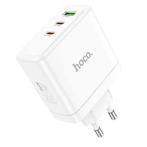 HOCO Cargador de red 2 x Tipo C + USB A QC PD 65W GaN N30 blanco