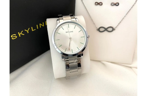 Set de reloj, gargantilla y pendientes en acero