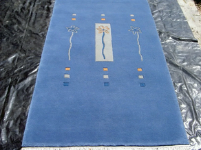 Alfombra lana anudada a mano 70 x 200 azul-98