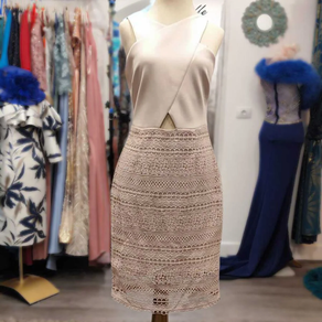 Lipsy London Vestido Nude Crossover- Talla 40