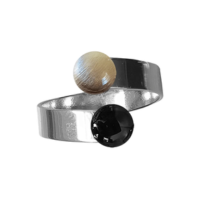 ANILLO CRISTAL DOBLE SENCILLO NEGRO Y GRIS PALOMA