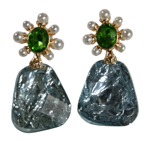   Pendientes flor con piedra aguamarina