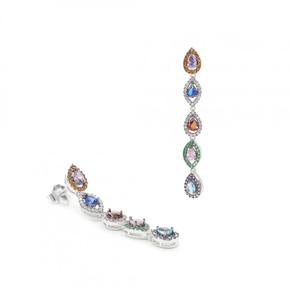 Pendientes largos plata de piedras de colores verticales