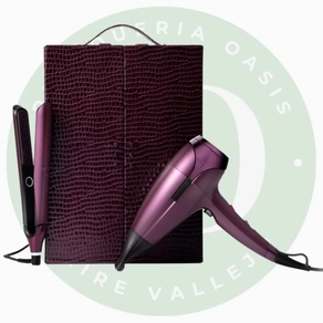 Set Deluxe GHD Cherry Chic: Chronos Plantxa eta Helios Lehorgailua Luxuzko Orrazkera baterako