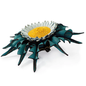 Broche Eguzkilore – Cuero (8 cm) Turquesa combinado Amarillo