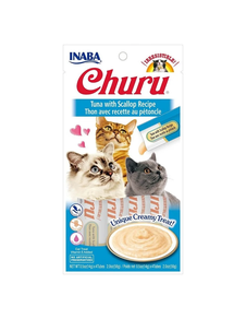 SNACK PARA GATOS CHURU ATUN CON VIEIRAS ,BOLSITA DE 4 TUBOS DE 14 GR