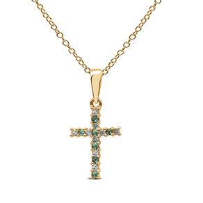 Colgante cruz 9 diamantes 7 esmeraldas