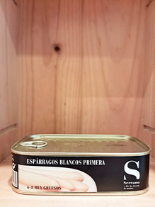 Lata de espárrago de primera. Serrano