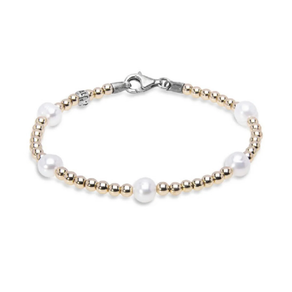 Pulsera dorada PLATADEPALO perlas artesana