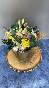 Ramo Flores Preservados Amarillos  + Macetero Gris Metal