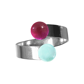 ANILLO CRISTAL DOBLE SENCILLO ORQUIDEA Y TURQUESA PALO