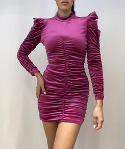 Vestido fruncido terciopelo (fucsia)