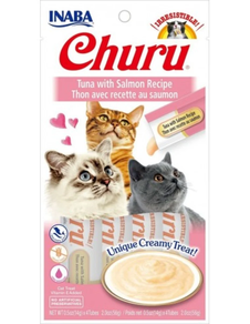 SNACK PARA  GATOS CHURU ATUN CON SALMON ,BOLSITA DE 4 TUBOS DE 14GR