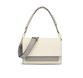 Bandolera mediana beige y gris Audree Saffiano