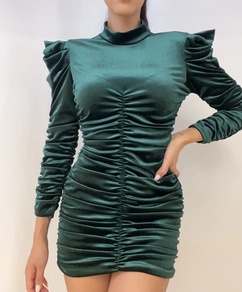 Vestido fruncido terciopelo (verde)
