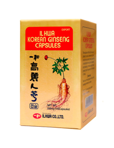 KOREAN GINSENG IL HWA100 CPor 2 cápsulas:  Polvo de raíz entera de Ginseng coreano IL HWA (Panax ginseng C.A Meyer) de 6 años de edad 1000 mg.  Cápsula de gelatina. OMP TONGIL