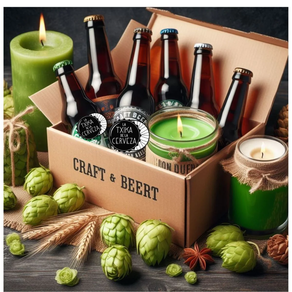 cerveza caja y vela de lupulo