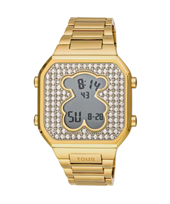 Reloj digital con brazalete de acero IPG dorado y zirconitas D-BEAR