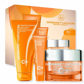 pack timexpert radiance c+ aurpegiko krema eta begien ingerada antioxidatzailea eta argiztatzailea eta gorputzaren krema suspertzailea de germaine de capuccini