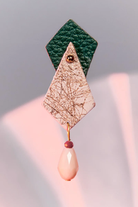 Pendientes de Cuero Verde y Beige S3