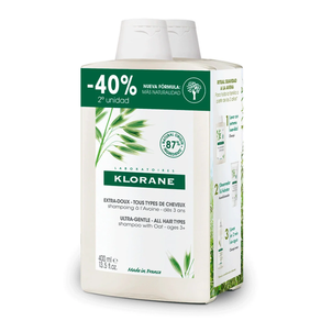 KLORANE CHAMPÚ A LA AVENA EXTRA SUAVE - TODO TIPO DE CABELLOS 400 ML DUPLO