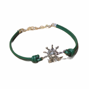 Pulsera  Eguzkilore Plata, Cuero  Verde