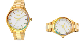 TOUS erloju analogikoa, urre-koloreko IP altzairuzko besokoa T-Shine