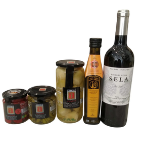 Lote Surtido regalo : Sela crianza, Baldios Avoe, Pimiento piquillo entero Asensio, Guindilla Asensio