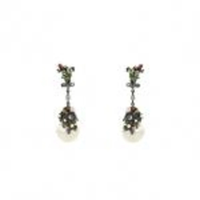 Pendientes perla colgante plata detalle en rutenio