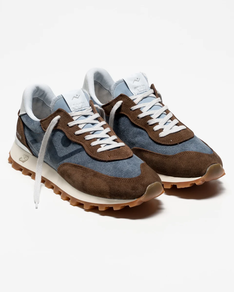 Deportiva Nomad Society Algodon y Piel Azul y Marrón