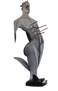 San Sébastienen eskultura, margotutako egurrez egina.