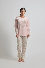 PIJAMA TERCIOPELO DE ALGODÓN ROSA ANIMAL PRINT