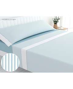 JUEGO DE SÁBANAS DE CAMA 150/160 CM ALGODÓN 50% MIL RAYAS (3 PIEZAS) (150x190 cm)