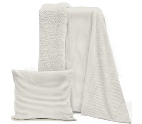 MANTA-COJÍN TIFFANY TEJIDO DOBLE CORALINA/BORREGUITO BEIGE PIEDRA 130x170 CM