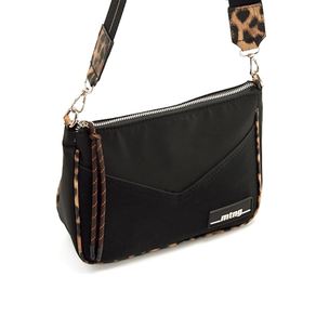 BANDOLERA CHICA NEGRA CORREA CON APLIQUES LEOPARDO